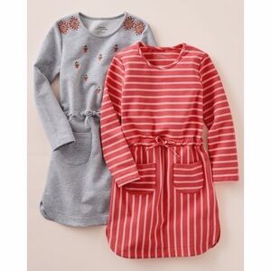 Garnet Hill Girls' Pocket Sweatshirt Dress Embroidered - Heather Grey